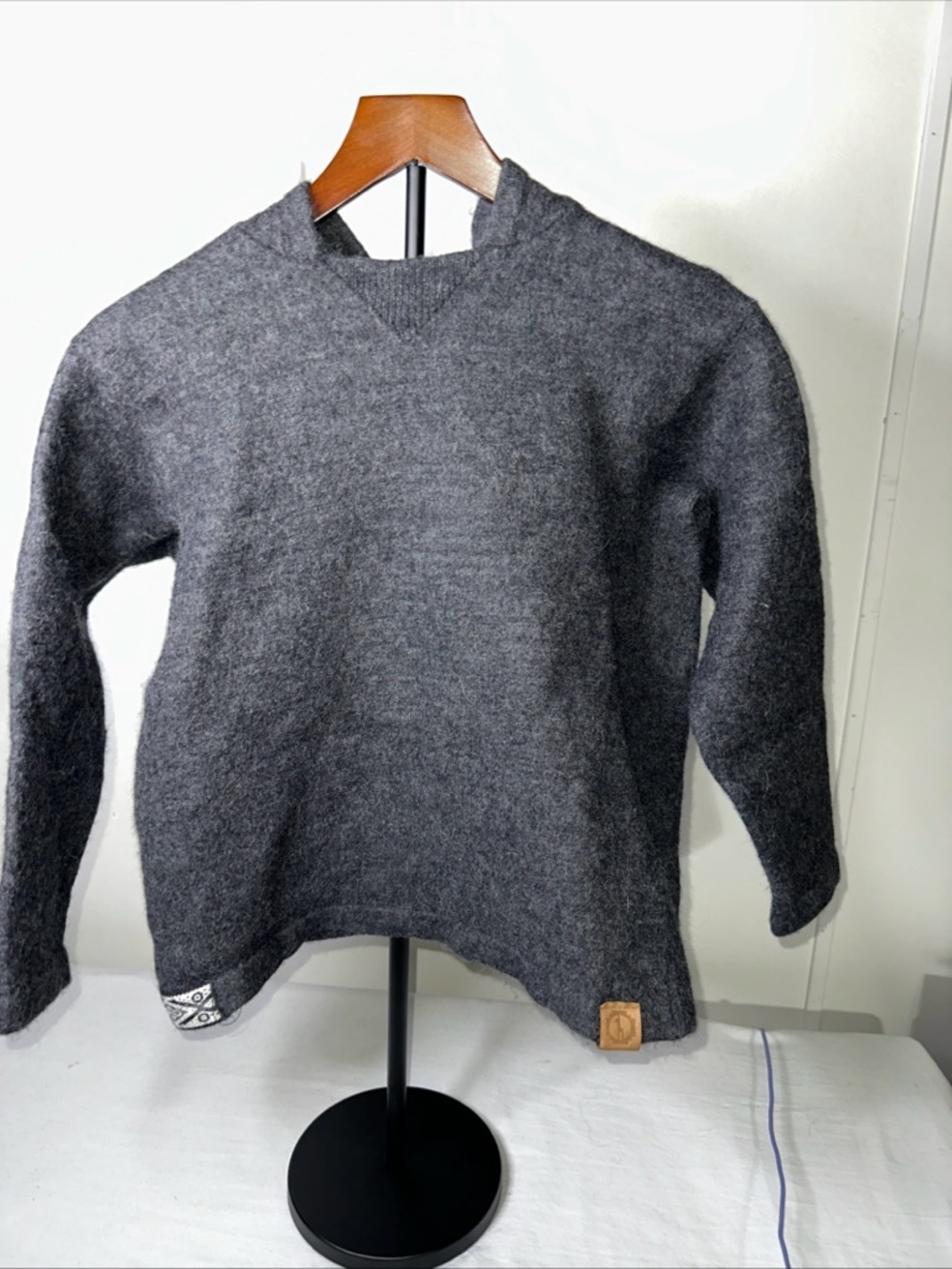 Boys Gray Paka Sweater Wool Blend - Classic Crew Neck